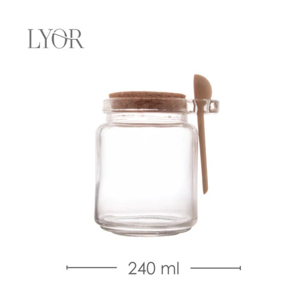 Pote de Vidro com Colher Bambu e Tampa de Cortiça 240ml Lyor