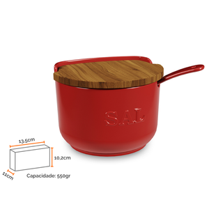 PRÉ-VENDA: Saleiro com Colher e Tampa em Madeira 500g Vermelho