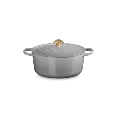 Panela Le Creuset Redonda Signature Enterprise Star Trek Cinza Neblina com Pegador Dourado 5,3L 26cm