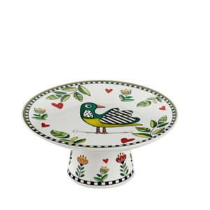 Prato para Bolo com Pé Porcelana Cocoricó Verde 19x9cm Egan