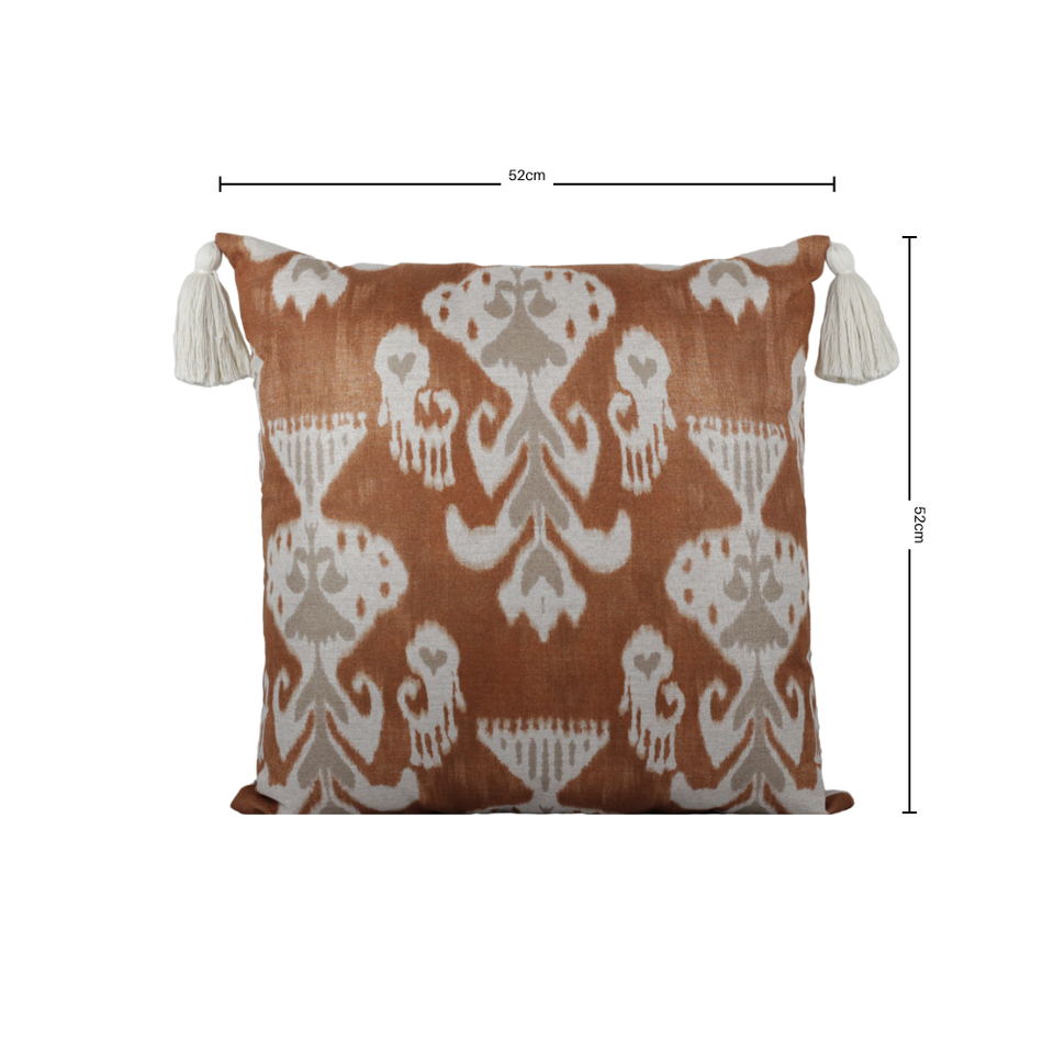 Almofada Linho 52X52 Ikat Terracota Tassel