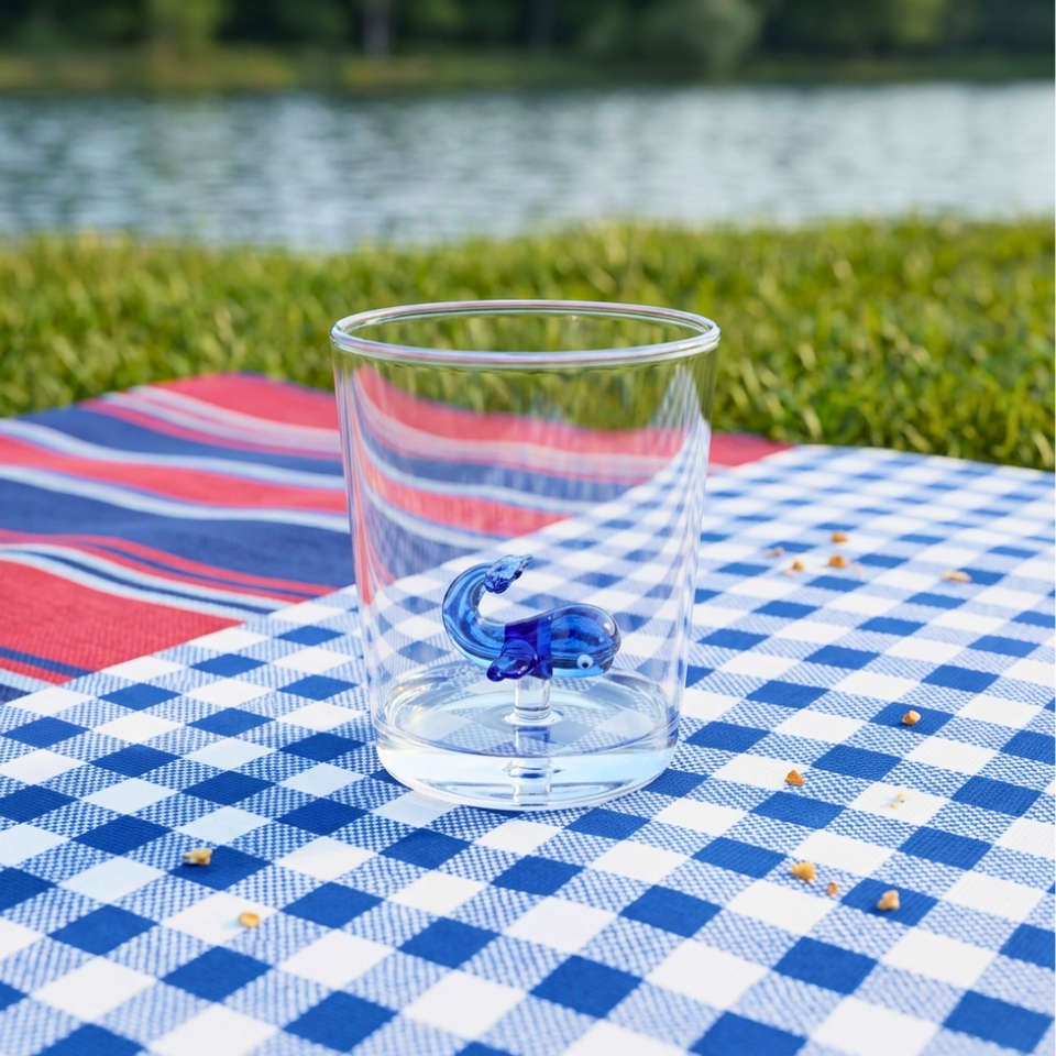 Jogo de 4 Copos Borossilicato 350ml 3D Maré Azul