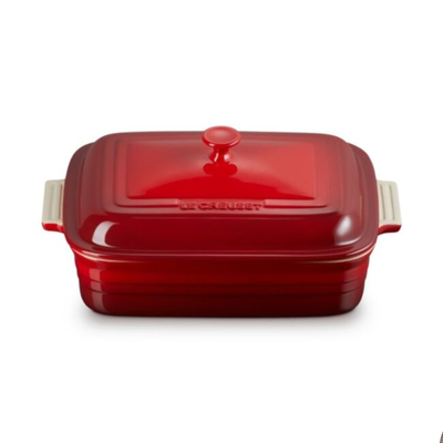 Travessa Retangular Clássica Cerâmica Com Tampa Vermelha 32cm Le Creuset