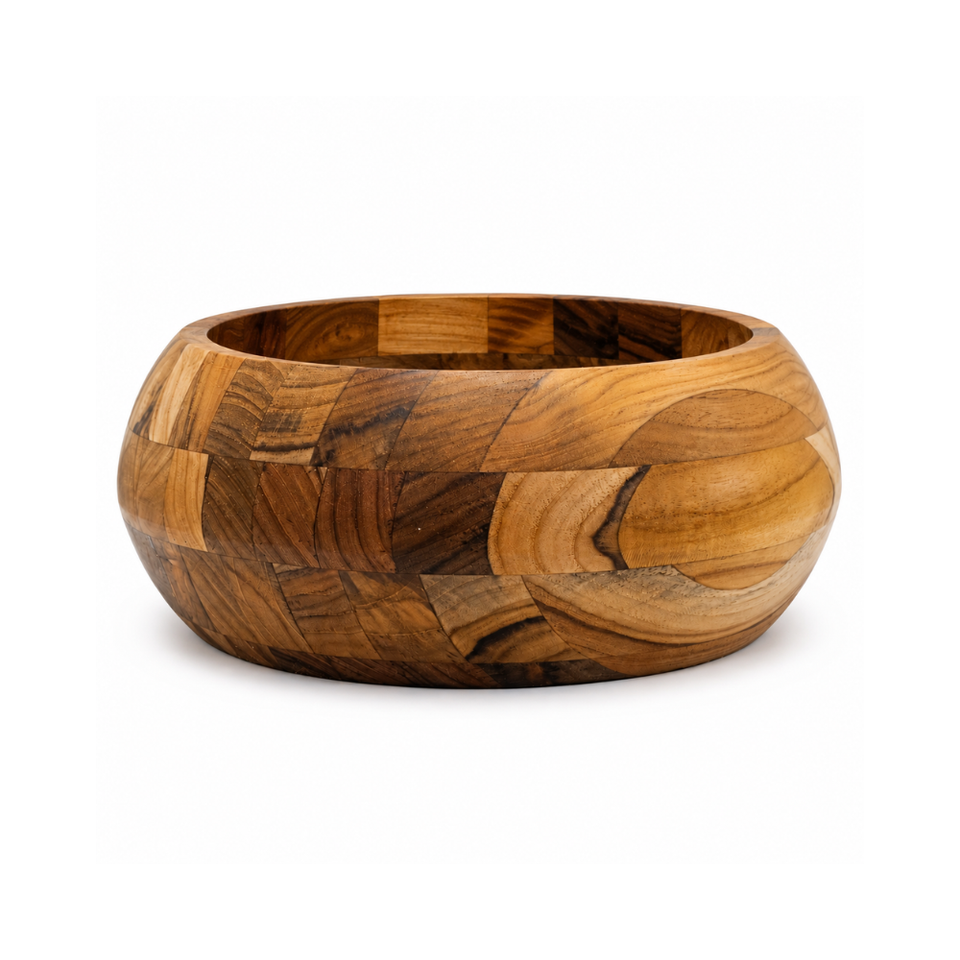 Bowl Madeira Teca com Tampa de Vidro Laguiole Pequeno La Maison