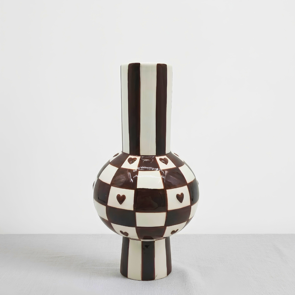 Vaso Cerâmica Checker Love 14x27,5cm