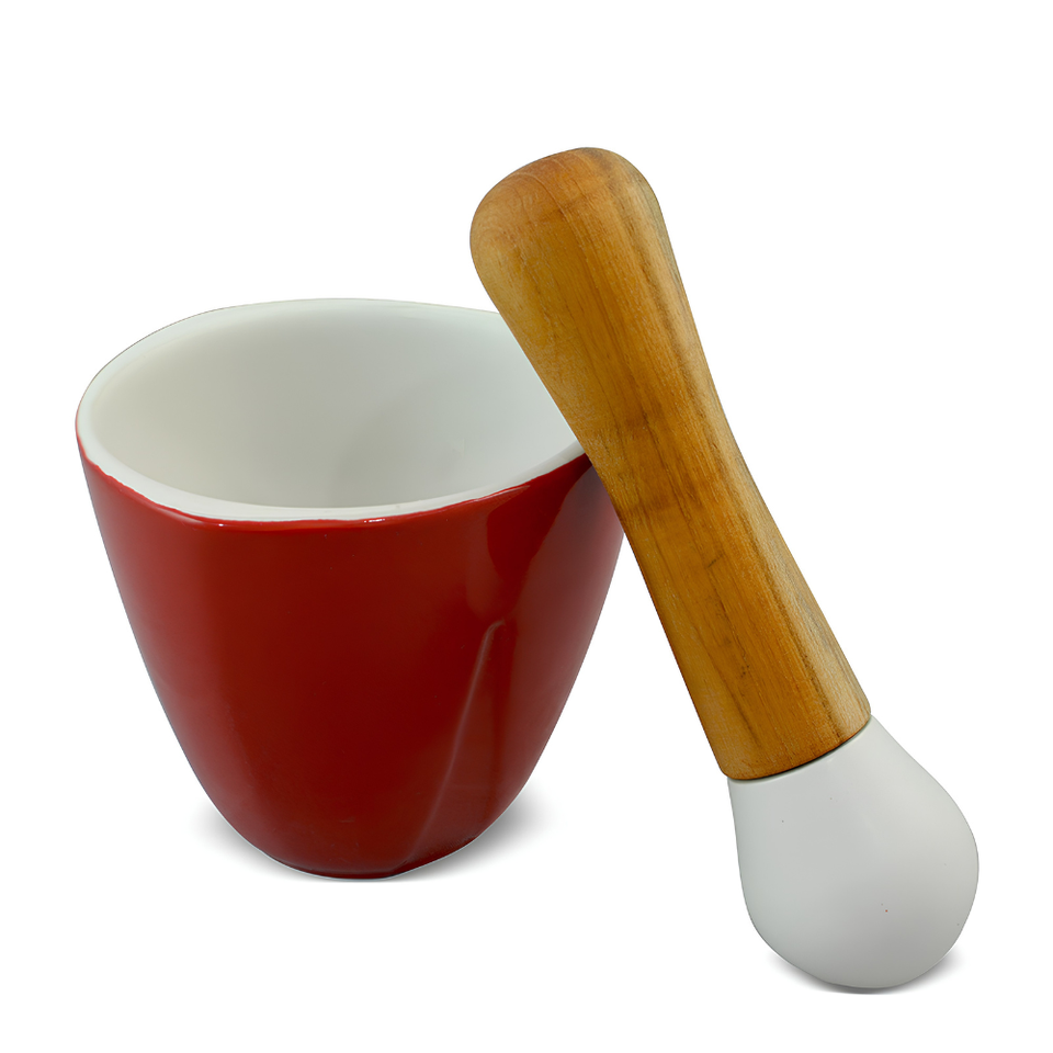 PRÉ-VENDA: Pilão com Macerador 300ml Vermelho e Branco