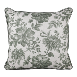 Almofada Linho 52X52 Estampa Floral Verde Com Cordão