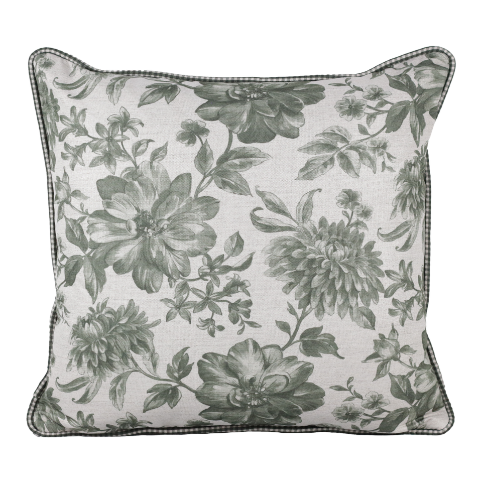 Almofada Linho 52X52 Estampa Floral Verde Com Cordão