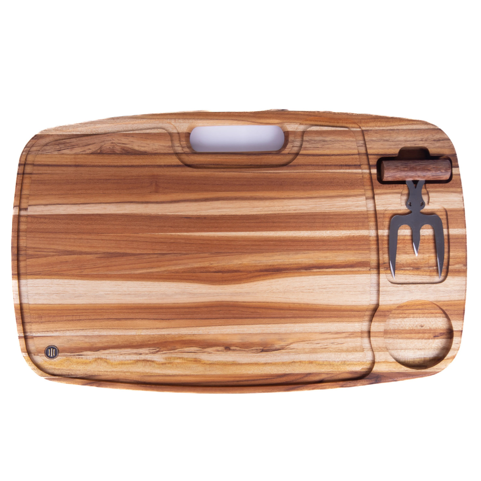 Kit Churrasco Tabua Garfo Trinchante Teca Artesanal Carve & Co