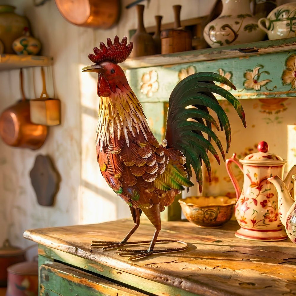 Galo Escultura Metal Linha Rancho 33x43