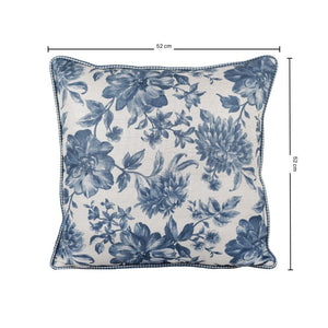 Almofada Linho 52X52 Estampa Floral Azul Com Cordão