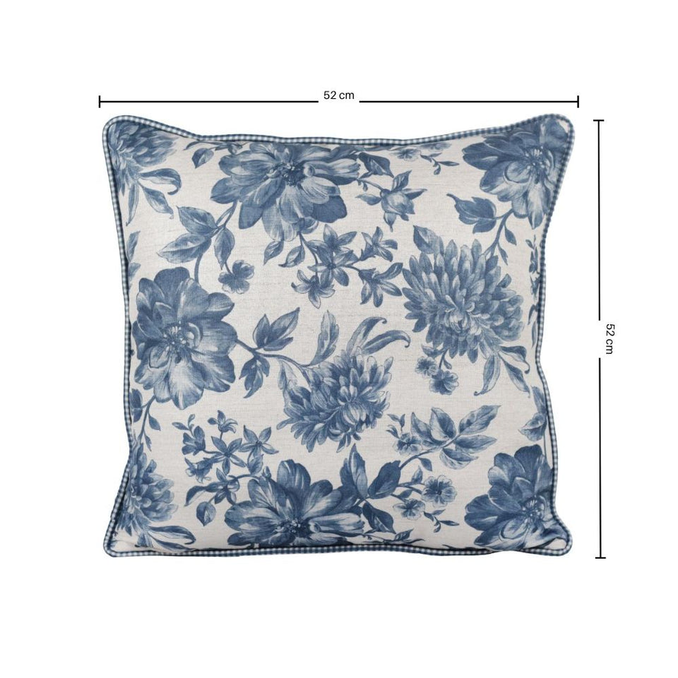 Almofada Linho 52X52 Estampa Floral Azul Com Cordão