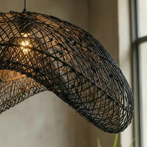 Luminária Artesanal Rattan Preto Nami 80cm Bahali