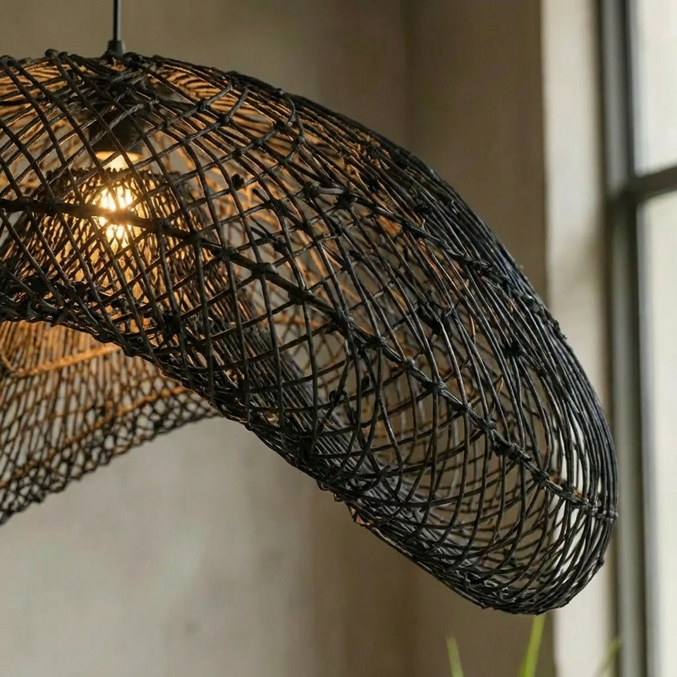 Luminária Artesanal Rattan Preto Nami 80cm Bahali