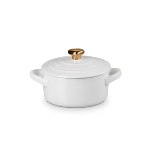 Mini Cocotte Cerâmica Branco com Pegador Coração Dourado Le Creuset