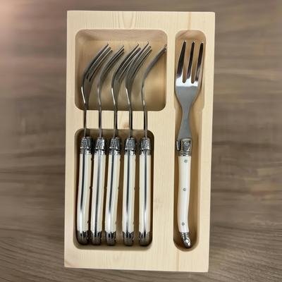 Kit com 6 Garfos para Sobremesa Luxo Branco Laguiole La Maison