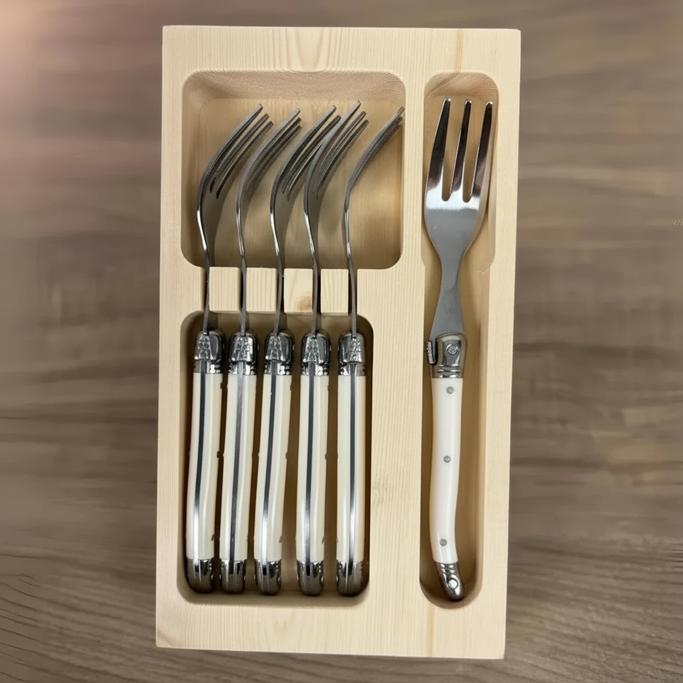Kit com 6 Garfos para Sobremesa Luxo Branco Laguiole La Maison