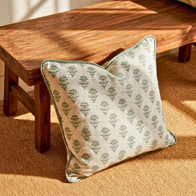 Almofada Linho 52X52 Estampa Botânico Verde Com Cordão