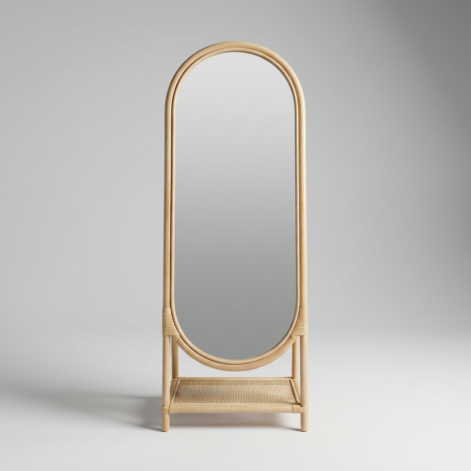 Espelho de Chão Moldura Mandola Rattan Bahali 55x50x160cm