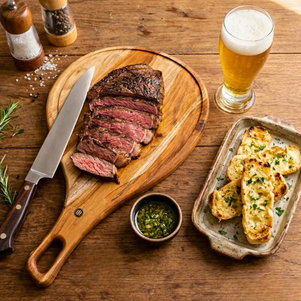 Tábua Corte Raquete Churrasco Cozinha Teca Artesanal Carve & Co