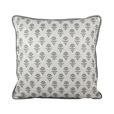 Almofada Linho 52X52 Estampa Botânico Verde Com Cordão