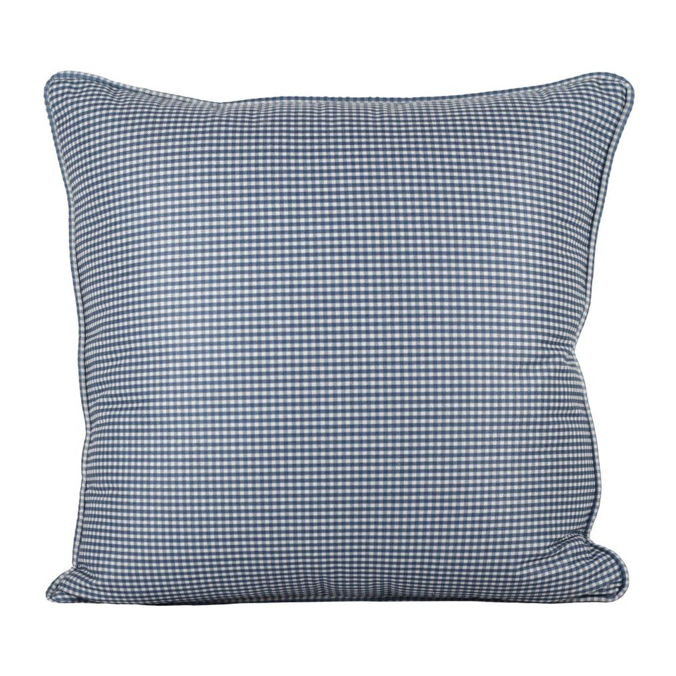 Almofada Linho 52X52 Estampa Mini Xadrez Azul Com Cordão