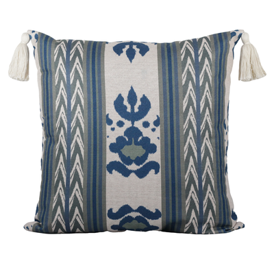 Almofada Linho 52X52 Ikat Off White e Verde Tassel