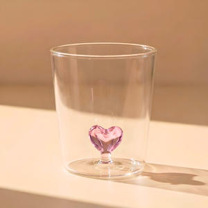 Jogo de 4 Copos Borossilicato 350ml 3D Pequeno Coração