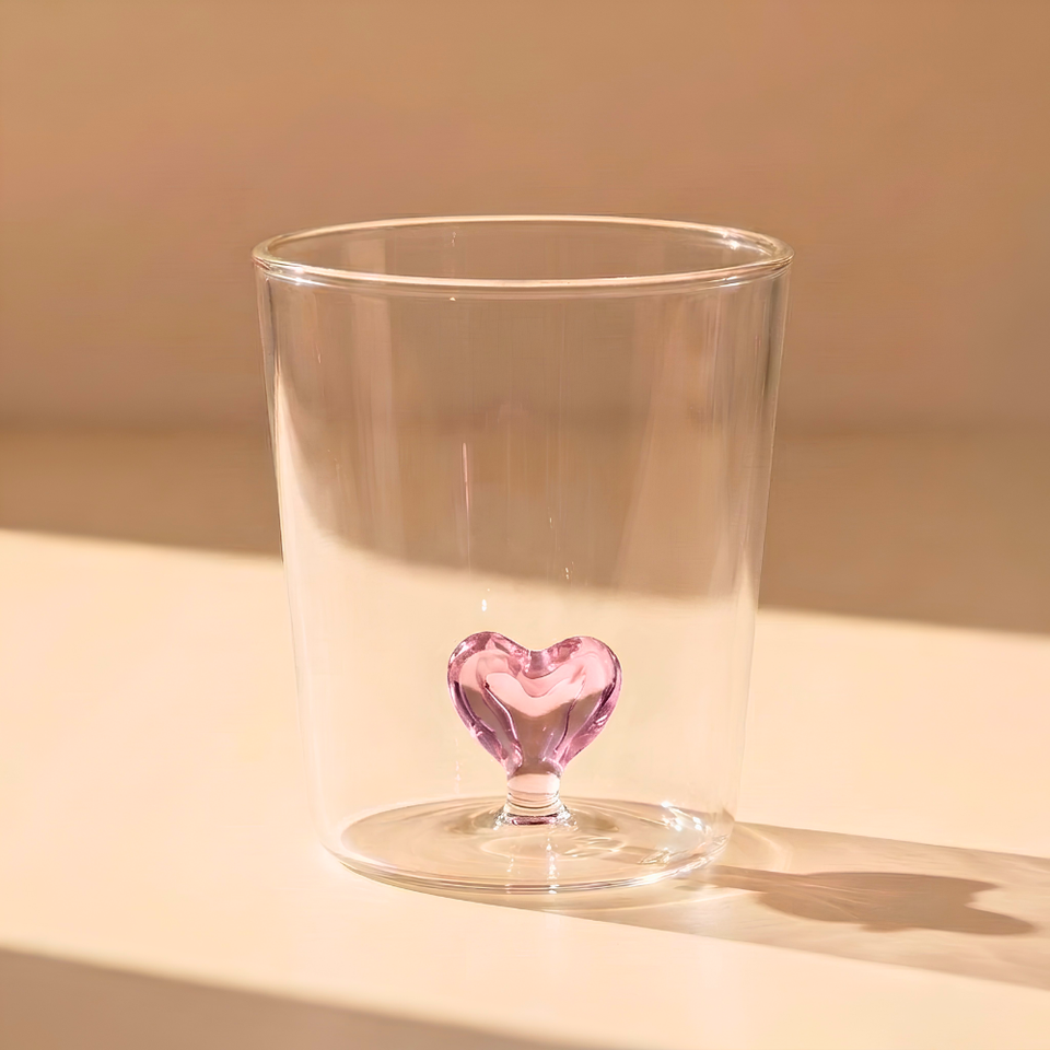 Jogo de 4 Copos Borossilicato 350ml 3D Pequeno Coração