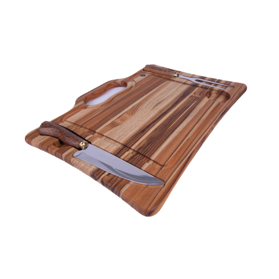 Kit Churrasco Tabua Faca e Garfo Artesanal Premium Carve & Co