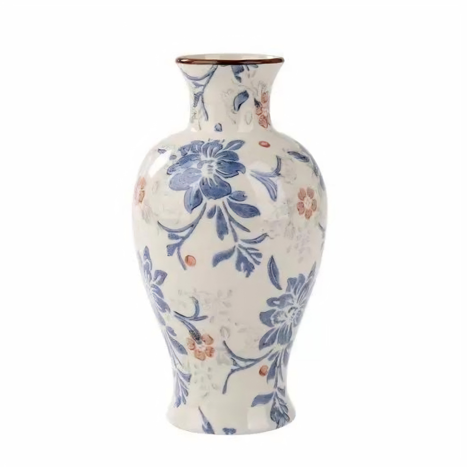 Vaso Vintage Botânico Cerâmica 23cm