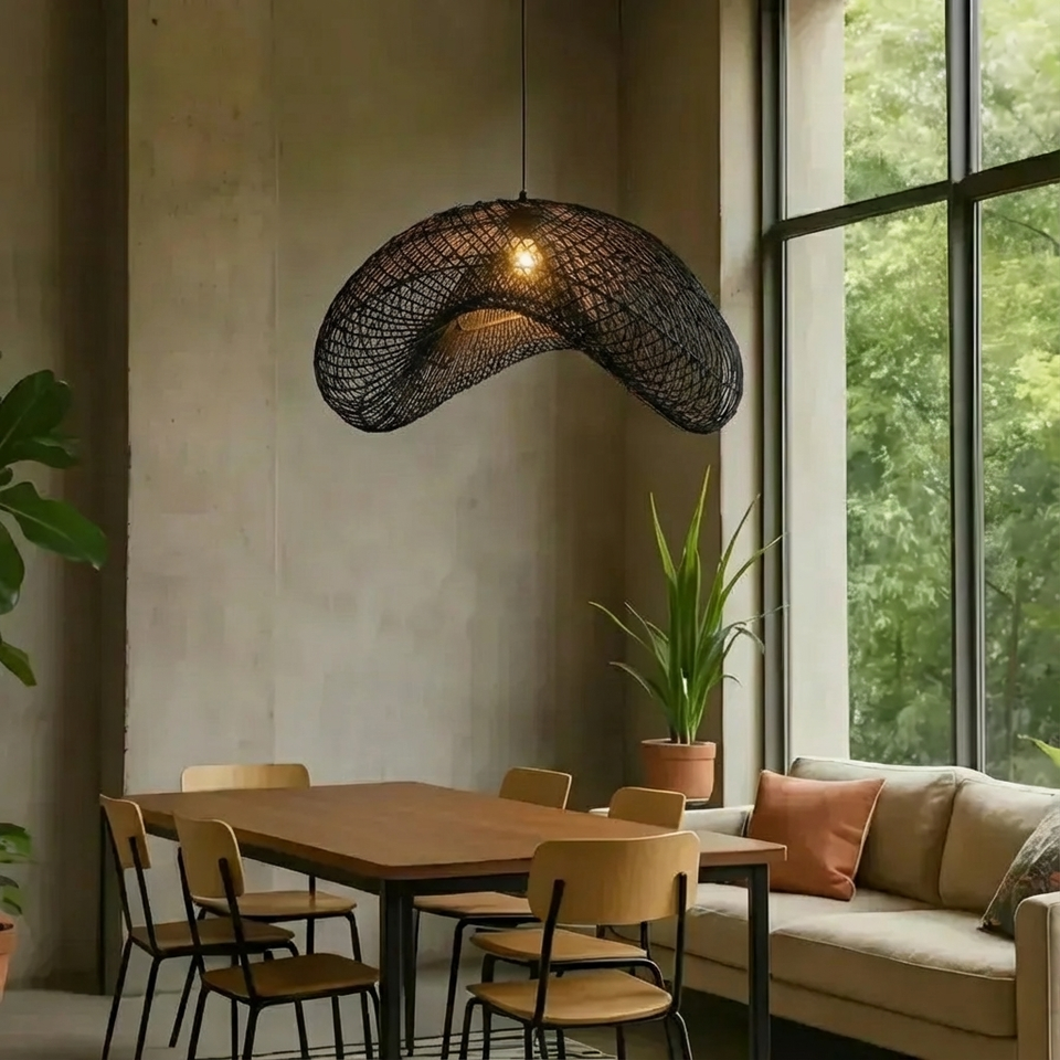 Luminária Artesanal Rattan Preto Nami 120cm Bahali