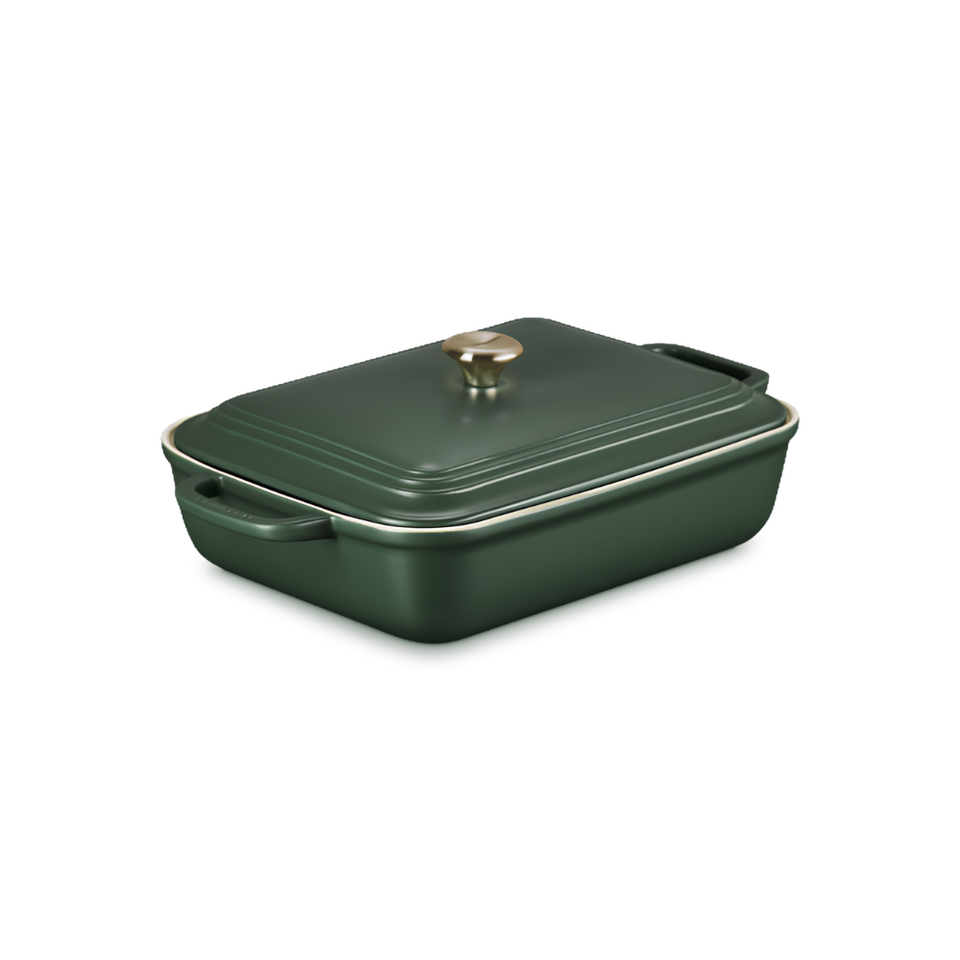 PRÉ-VENDA: Travessa Retangular Cerâmica Com Tampa San Fran Foret 31cm Le Creuset