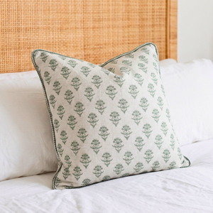 Almofada Linho 52X52 Estampa Botânico Verde Com Cordão