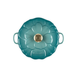 Caçarola Buffet Signature Petal Bleu Riviera com Pegador Dourado 2,2L 26cm Le Creuset