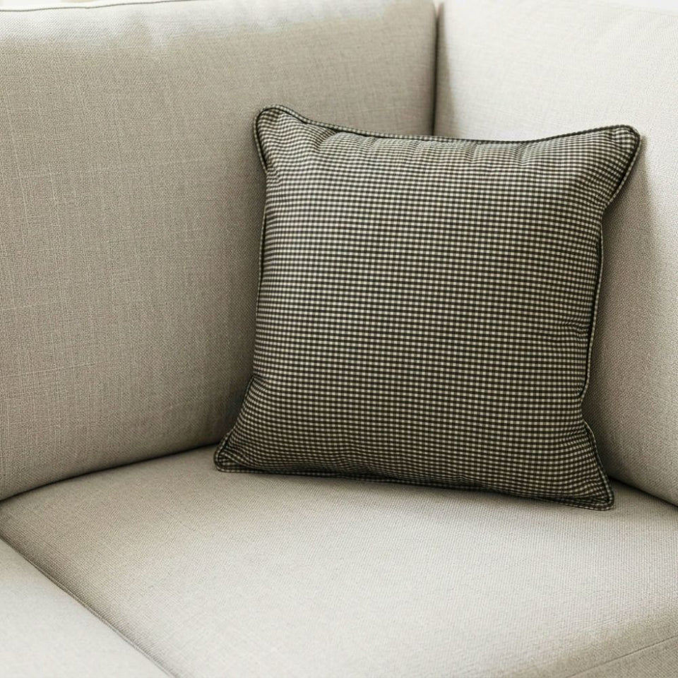 Almofada Linho 52X52 Estampa Mini Xadrez Verde Com Cordão