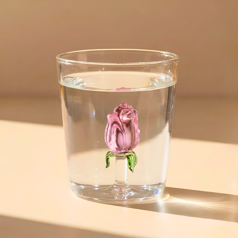 Jogo de 4 Copos Borossilicato 350ml 3D Rosa Suspensa