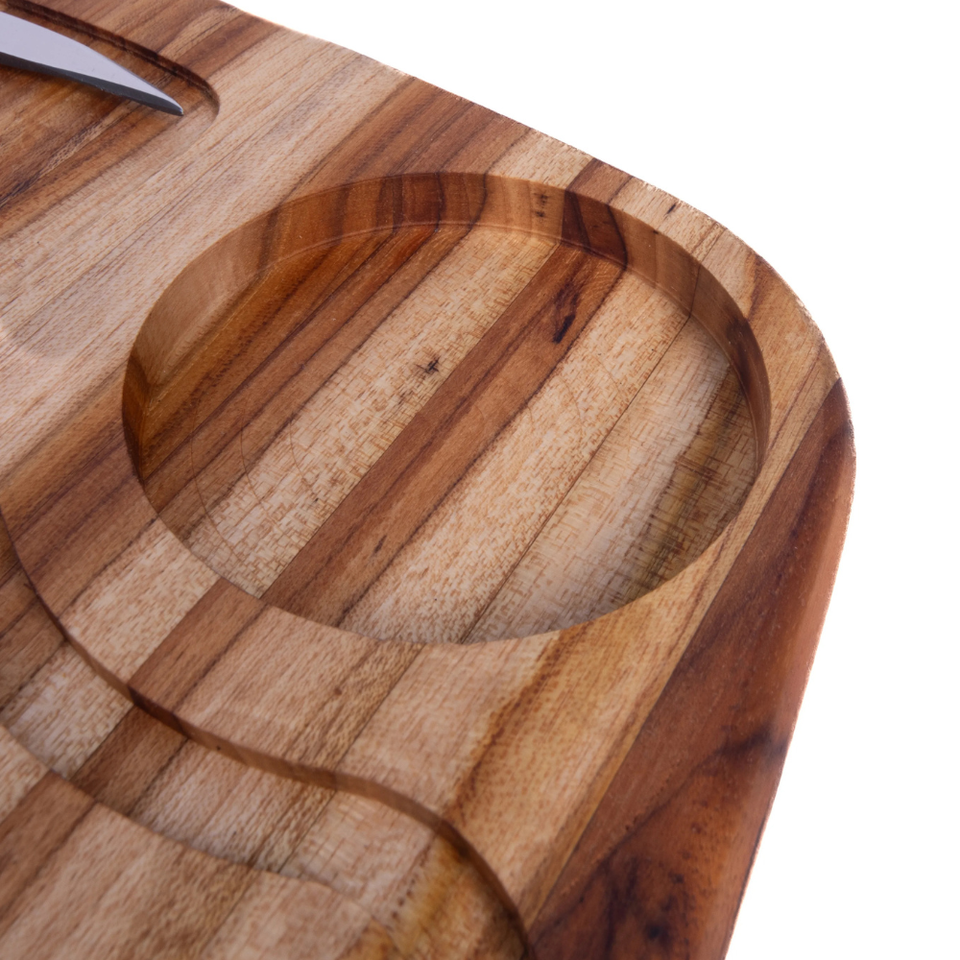 Kit Churrasco Tabua Garfo Trinchante Teca Artesanal Carve & Co