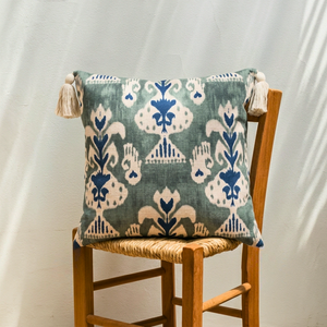 Almofada Linho 52X52 Ikat Verde Tassel