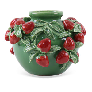 Vaso Cerâmica Verde com Morangos 25X24X18cm