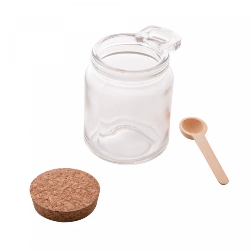 Pote de Vidro com Colher Bambu e Tampa de Cortiça 240ml Lyor