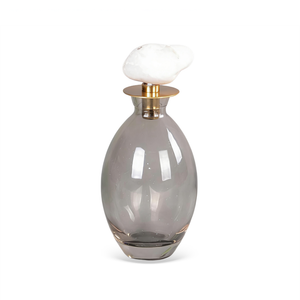 Garrafa Decorativa Vidro Fumê Tampa em Pedra Natural Branca Linha Bruma 15cm
