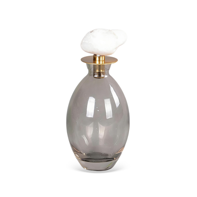 Garrafa Decorativa Vidro Fumê Tampa em Pedra Natural Branca Linha Bruma 15cm