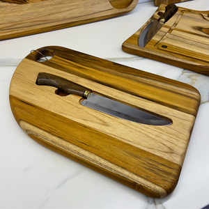 Tabua Corte Gota Faca Churrasco Cozinha Teca Artesanal Carve & Co