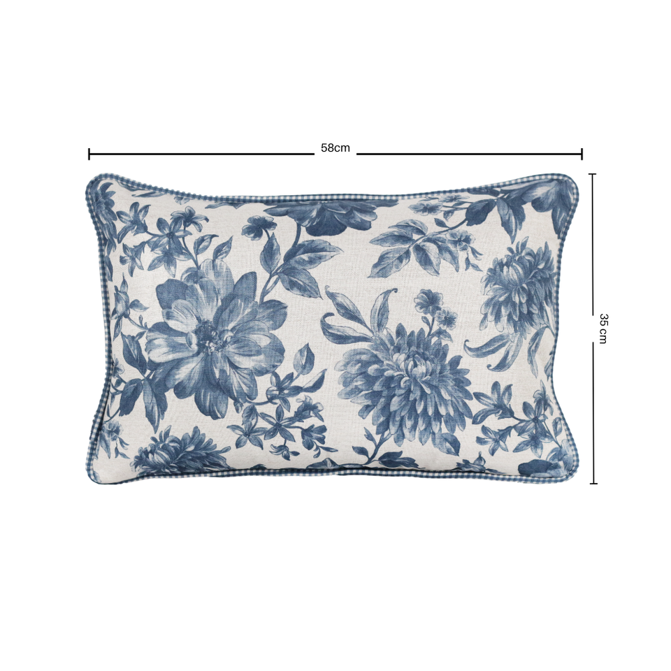 Almofada Linho 35X58 Estampa Dupla Face Azul Xadrez Grande Cordão