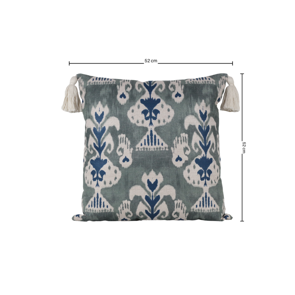 Almofada Linho 52X52 Ikat Verde Tassel