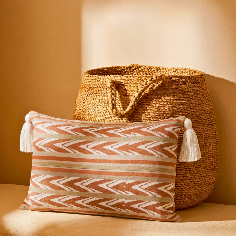 Almofada Linho 35X58 Ikat Terracota Tassel