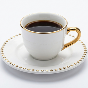 Jogo 6 Xícaras de Café com Pires Cerâmica Brasilis Branco com Filete em Ouro 100ml Scalla