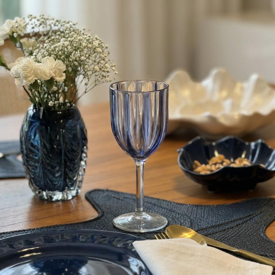 Conjunto 6 Taças Acrílico Azul Linha Náutica 300ml