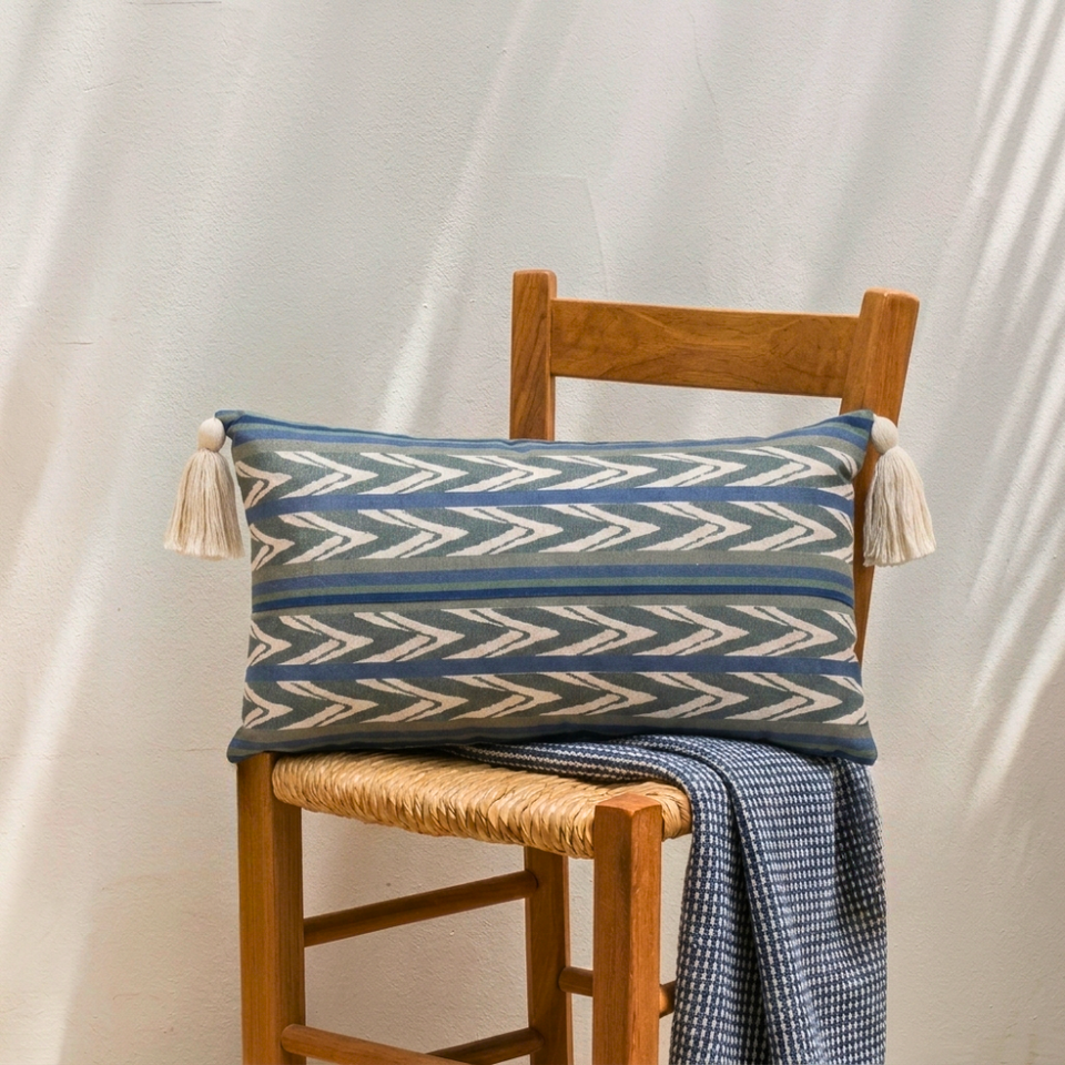 Almofada Linho 35X58 Ikat Verde Tassel